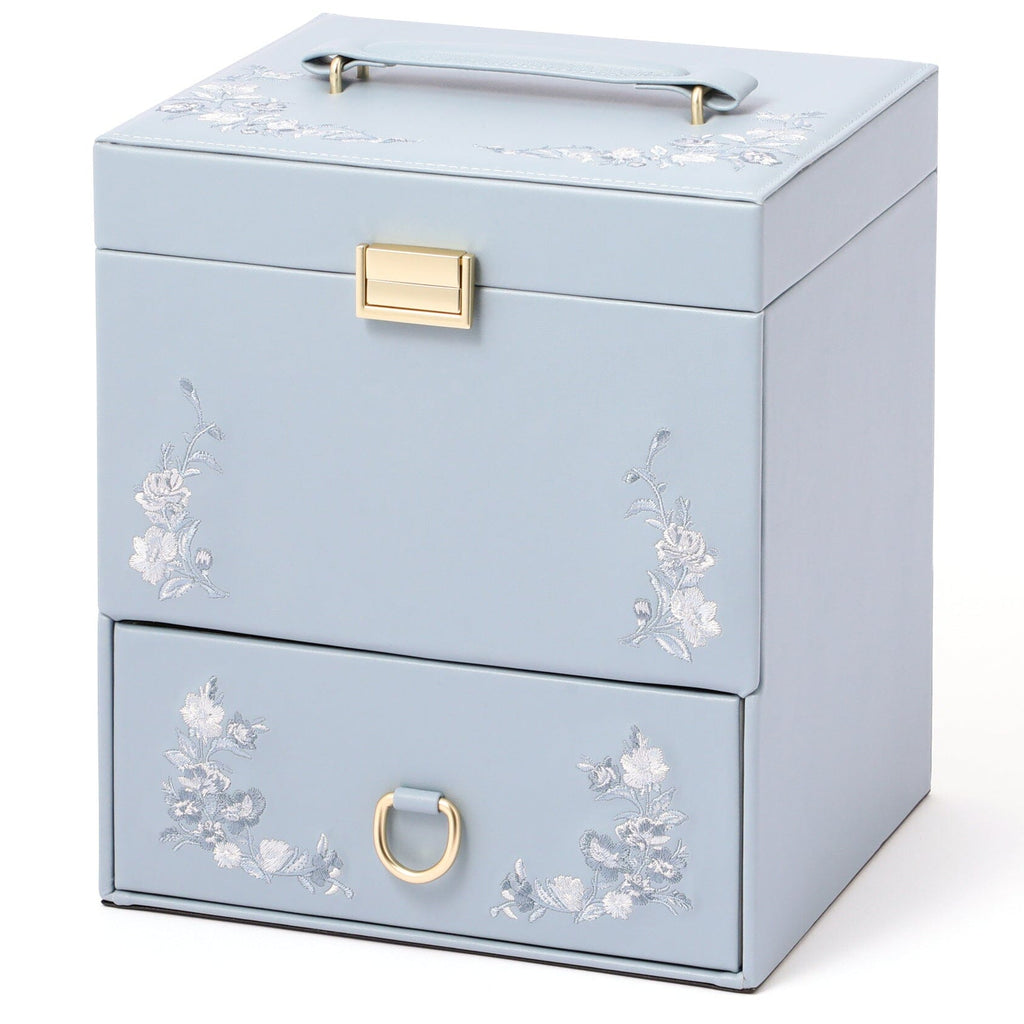 Embroidery Flower Cosmetic Box Blue