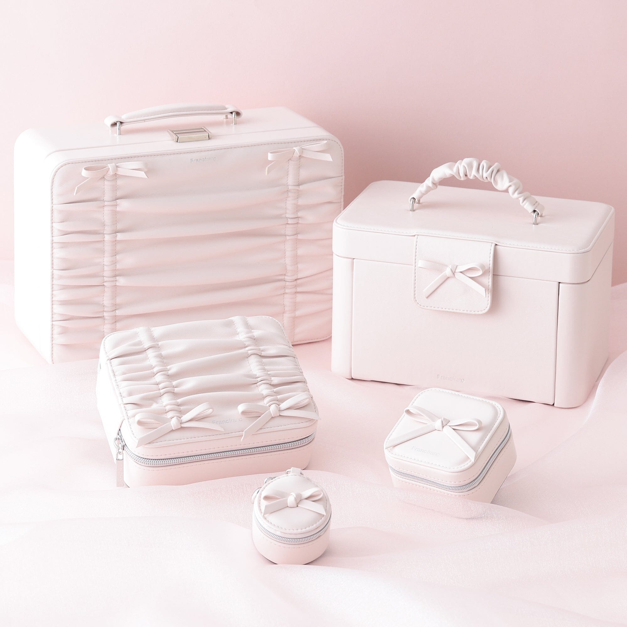 Ribbon Travel Jewelry Box Small Light Pink