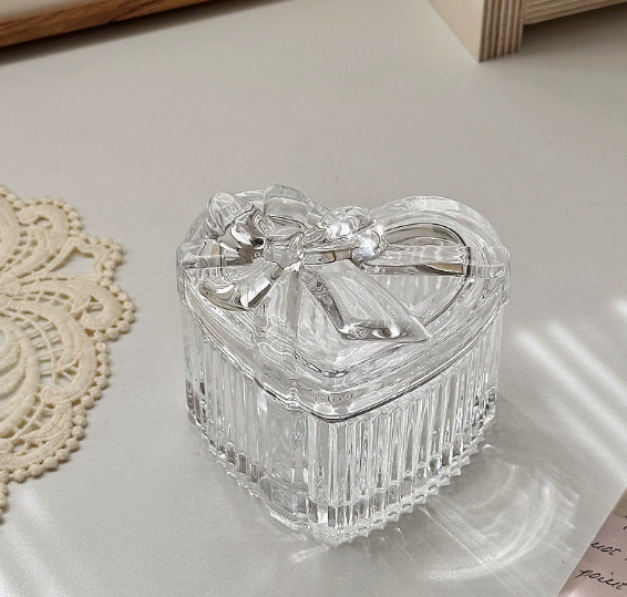 Glass Trinket Box Heart Silver