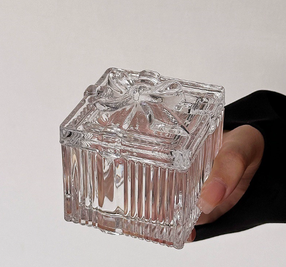 Glass Trinket Box Square Silver